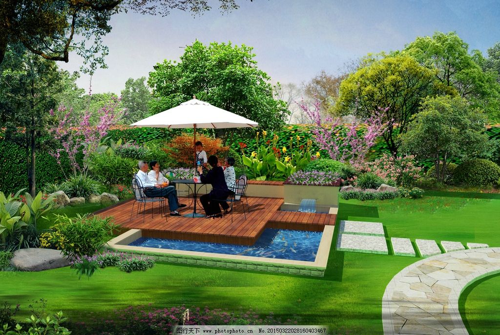 別墅花園 親水平臺 景觀設計圖片